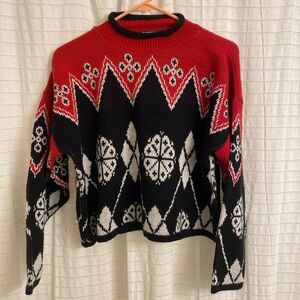Vintage Gate 18 Knit Sweater Women’s Large Black Red White Thick Cozy Christmas